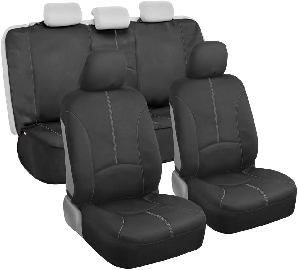 Spillguard Waterproof Car Seat Covers, Front and Rear Full Set (Gray Stitch) – Neoprene Seat Protectors with Extended Bench Side Coverage for Auto, Truck, Van, and SUV